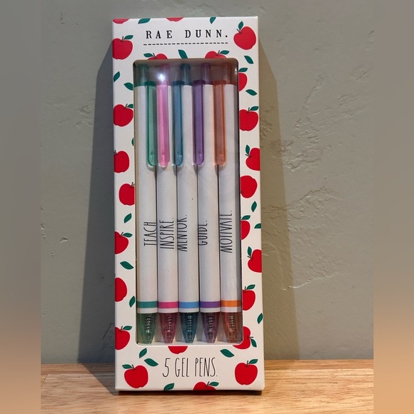 Rae Dunns  Apple For The Teacher Box Set of 5 Gel Pens. Brand New In Box. - Picture 1 of 4